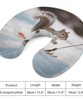 U Shaped Travel Neck Pillow With Skiing Squirrel Design, Ergonomic Comfort For Long Flights, Snug And Cozy Napping