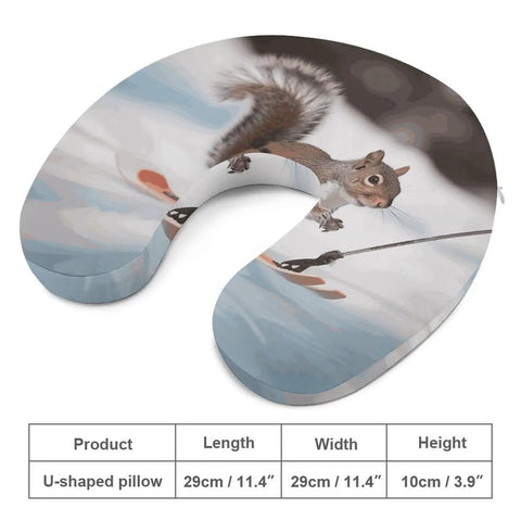 U Shaped Travel Neck Pillow With Skiing Squirrel Design, Ergonomic Comfort For Long Flights, Snug And Cozy Napping