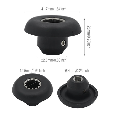 Front view: two black blender drive sockets with Allen wrench, 2-pack, Vitamix 5200/5006/5012/5057/5062 compatible