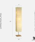 Three Light Floor Lamp With Natural Wood Base And Satin Steel Accents, Crinkle Paper Shade, Dimmable Brightness, Beige Finish