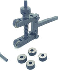 Heavy Duty Clamp Type Knurling Tool For Lathes With Two Inch Capacity And Three Eighths Inch Shank with spare knurls displayed