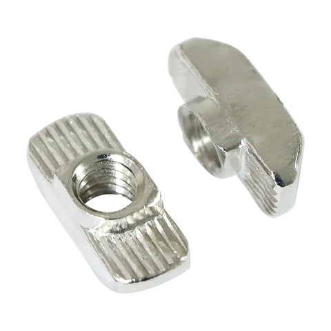 Drop-In T-Nut 1/4-20 Threaded Steel For Aluminum Extrusion Profiles And Rails Fits 15 And 40 Series T-Slot 20 Pack, close-up view