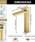 Gold Vessel Sink Faucet in Brushed Gold Finish, Tall Single Hole Bathroom Faucet With One Handle and Pop Up Drain
