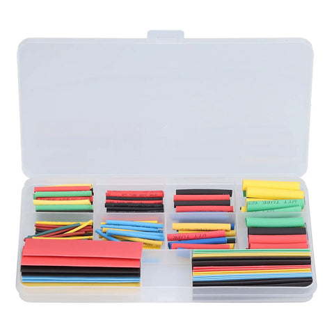 Top Tier 164 Piece Heat Shrink Tubing Kit For Ultimate Wire Protection And Electrical Repair With Durable Polyolefin Sleeves Assorted Sizes Stored In Tidy Box For Pro Grade Harness Cable Fixing Jobs open box with assorted heat shrink tubes