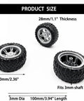 4 Piece 60mm Toy Car Wheel Set With Rubber Tires And 3mm Shafts For RC Cars Trucks Robots And DIY Model Projects Rad Replacement Part For Hobbyists And Kid Builders Kit Builds featuring close-up details and dimensions