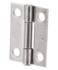 Close-up view of a single 1 inch 304 stainless steel butt hinge with four holes for marine boxes and cabinets.