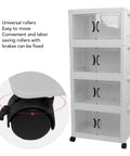 Heavy Duty Four Tier Wheeled Storage Cart With Lids Stackable Foldable Plastic Organizer Bins with universal rollers for easy movement.