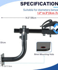 Curved Bike Repair Stand For Bench Mount Heavy Duty Workstand with adjustable clamp and 45 lb capacity, specifications shown