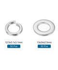 All In One M12 Stainless Steel Washer Kit, 100 Pieces Including 50 Split Lock Washers And 50 Flat Washers, 304 Grade Rust Resistant Hardware, White Finish, Heavy Duty DIY And Auto Projects. M12 stainless split lock and flat washers, 50 pcs each