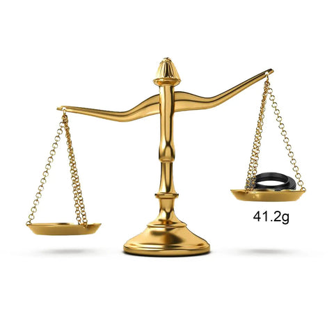 Golden balance scale with SV195 Wide 48mm T Ring Adapter for Canon EOS Cameras weighing 41.2g on one side