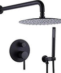 Matte Black 10 Inch Shower System with Wall Mount Brass Faucet Set Pro Grade High Pressure Rain Shower Head and Handheld Spray