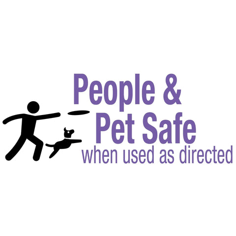 Illustration of person playing with pet, text 'People & Pet Safe', related to Mole And Vole Repellent Granules For Lawn And Garden 10 Pound Ready To Use Outdoor Pest Control That Keeps Critters Out Of Your Yard And Is Safe For People And Pets.