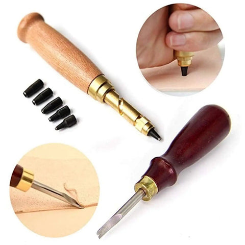 Leather Tools Kit For Stitching Punching Carving Groover Set DIY Leather Craft Tool Kit With 18 Pieces For Hand Stitching Saddle Making