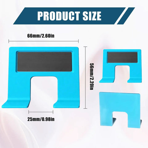 Self Clamping Hinge Jig for No Drill Door Installation With Magnetic Lock, showing dimensions and high-strength plastic material.