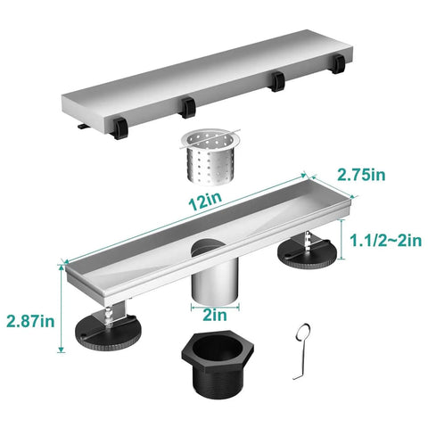 36 Inch Linear Shower Drain With Removable Wave Pattern Grate, Matte Black 304 Stainless Steel Floor Drain with accessories