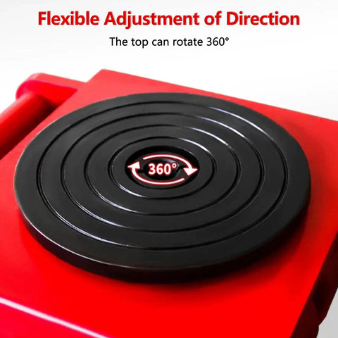 Heavy Duty Machine Skate Dolly Set For Effortless Equipment Transport, 30 Ton Capacity, 360 degree turntable detail, red base