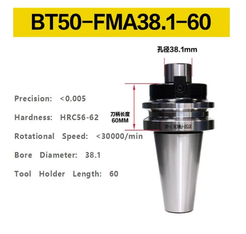 BT50 FMA38.1 60L CNC Milling Tool Holder Built Tough with shock-absorbing core, featuring precision specifications.
