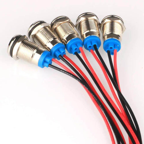 5Pcs 10mm LED Indicator Lights AC DC 12 To 24V Waterproof Rugged Metal Signal Lamp Pilot Dash Lights With Wire for vehicles