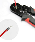 Crimping tool and insulated cable from 1200 Piece Wire Ferrules Terminals Kit For AWG 22 To 8, Insulated Cord End Connectors