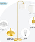 LED Floor Lamp With 3 Color Temperatures And Foot Switch, Tall Gold Standing Lamp For Living Room, 9W E26 Bulb Included