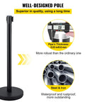 Detail of Stanchion Set With 6.6 Ft Black Retractable Belt For Crowd Control, featuring rustproof steel pole and concrete base