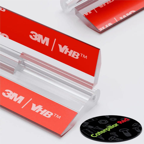 Premium Clear Acrylic Piano Hinges Two Hundred Millimeter Self Adhesive Cabinet Hardware with red VHB tape visible on a white background.