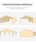 10 By 20 Foot Large Outdoor Party Tent Shelter With Four Removable Window Sidewalls shown in different installation views.