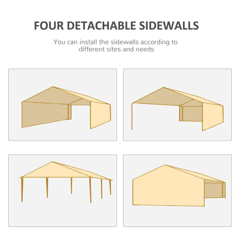 10 By 20 Foot Large Outdoor Party Tent Shelter With Four Removable Window Sidewalls shown in different installation views.