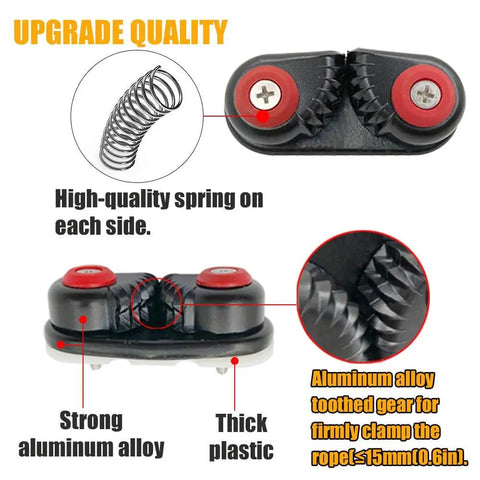 Aluminum Kayak Cam Cleat Set for Fast Entry and Secure Ties, Heavy Duty Boat Cleats for Canoe Sailing and Dinghy Use, Black 2 Pack