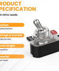 4 Pack Beefy Heavy Duty SPST Toggle Switch Kit With 5.1 Inch Cable, 6A At 125V And 3A At 250V, metal body switch close-up