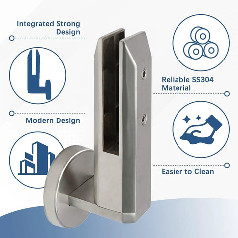 No Sweat Side Mount Glass Clamps, Boss Grade 304 Stainless Steel Spigots, modern design with integrated strong form.