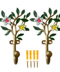 Vintage Flower Wall Hooks, Distressed Metal Coat Rack Set, Ace Farmhouse Entryway Organizer with floral design and mounting hardware.