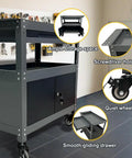 Steel Rolling Tool Cart With Lockable Cabinet And Drawer, Pro Grade Heavy Duty Utility Cart On Wheels For Garage Auto Shop