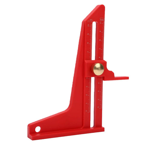 Precision ABS Aluminum Alloy Height Gauge For Woodworking Projects With Sturdy Construction Preventing Deformation And Dings Plus Easy To Read Accurate Measurements Up To Plus Or Minus Zero Point One Centimeters For Pros shown in red color with measurement markings.