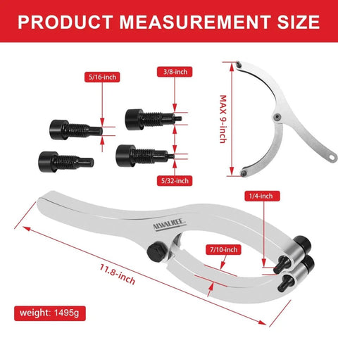 Beefy Heavy Duty 11.8 Inch Gland Nut Wrench Set Adjustable Spanner for 2 to 9 Inch Hydraulic Cylinders with pins shown separately