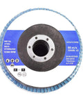 Close-up of 4-1/2 x 7/8 inch zirconia flap disc for metal, stainless steel, and mild steel, 100 Pack Zirconia Flap Discs 4-1/2 By 7/8 Inch, 40 Grits Premium Grinding Sanding Discs For Metal Stainless Steel And Mild Steel, Heavy Duty And Long Lasting Finish For Grinding Blending And Finishing.