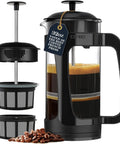 Grit-Free French Press Coffee Maker With Patented Double Micro-Filter, 32 Oz Capacity, Heat-Resistant Borosilicate Glass, Black Finish