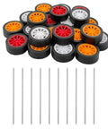 20 Piece Toy Car Wheel Set With 10 Round Shaft Axles, mixed colors, rubber tires, 2mm shaft, 100mm length, for RC models