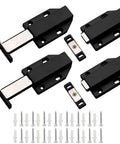 4 Pack Magnetic Push Latch Cabinet Hardware No Fuss Push To Open Touch Latch For Doors And Drawers Black Press To Open Built In Spring Mechanism Easy Install With Base Screws