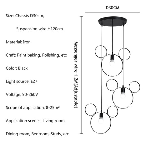 Cartoon Mouse Pendant Light Three Heads Iron Chandelier for Kids Room Kid Friendly Cafe Dining Room with Adjustable Sling