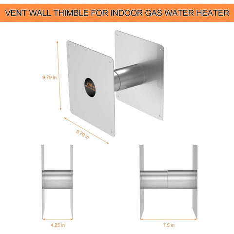 Stainless Steel Wall Thimble For Indoor Gas Water Heater Venting, retractable 4.25 to 7.5 inches with 2.46 inch inner diameter