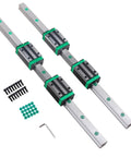 Two Pack 800mm HGR15 Linear Guide Rails Kit With Four HGH15CA Carriage Blocks for CNC routers and mills, bolts and spanner shown