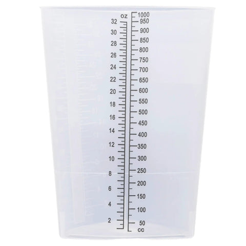 32 Oz Graduated Triangular Intake Output Containers, Plastic, 5 Pack For Precise Urine Output And Lab Measurements, Clear Beakers With Oz And CC Markings, Durable Bulk Pack, clear graduated plastic beaker