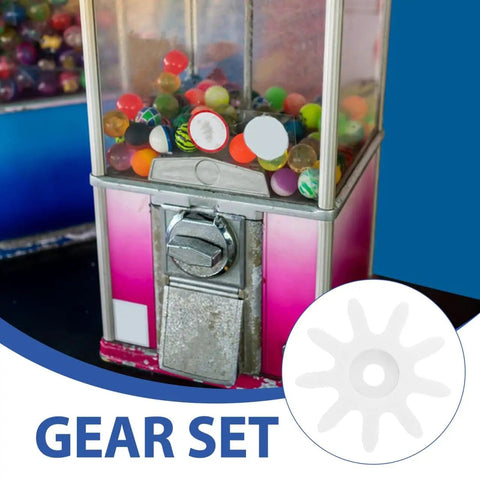 Gumball machine with a 4 Piece 9 Tooth Plastic Gear Set for Gumball Machines and Coin Operated Dispensers shown.