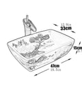 SDVantage Vessel Sink Retro Bathroom Vessel Vanity Sink Ceramic Vessel Sink Above Counter Bathroom Vessel Vanity Sink Rectangle Art Basin with floral design and dimensions.