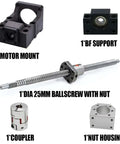 Top Grade 25mm Dia Ballscrew Kit SFU2505 Or SFU2510 With Single Nut Ends And Precision C7 Class For DIY CNC Builds And Custom Parts Projects Perfect For Nema32 Motors Up To 2 Meter Runs, 25mm ballscrew kit with motor mount, BF support, coupler, and nut housing
