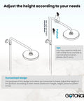 Diagram showing height-adjustable slide bar for Thermostatic Shower System With 8 Inch Round Shower Head Exposed Faucet Wall Mount.