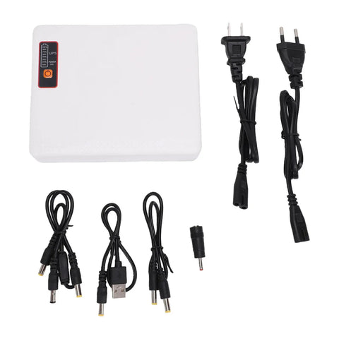 Heavy Duty 20800mAh Mini UPS Battery Backup For Network Routers And Cable Modems Keeps Your WiFi Running Solid Through Grid Snags With Rapid Recharge And Straight Plug Setup For Zero Drama Work From Home with power cables.