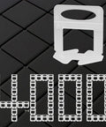 DIY Tile Leveling System Clips 4000 Pack For Ceramic Tile And Stone Easy Install Leveler Spacers For Wall Or Floor One Thirty Second Inch Grout Joint Fits One Eighth To One Half Inch Tile Thickness with clips forming 4000 on a black tile background.