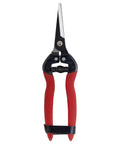 Long Straight Pruning Snip With Precision Narrow Tempered Steel Blades for clean cuts, ergonomic red handles visible